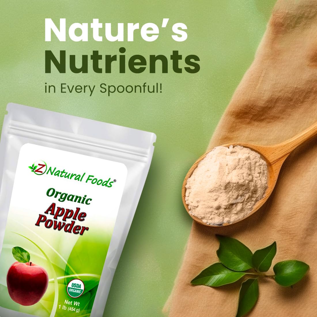 Z Natural Foods Organic Apple Powder, Superfood Powder for Digestive Support and Energy Boost, Ideal for Juice, Smoothies, and Recipes, Non-GMO