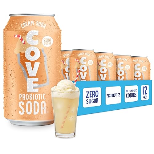 Cove Probiotic Soda, Zero Sugar Better-For-You Alternative - Refreshing, Delicious Probiotic Drink, No Synthetic Colors & Caffeine Free - Cream Soda