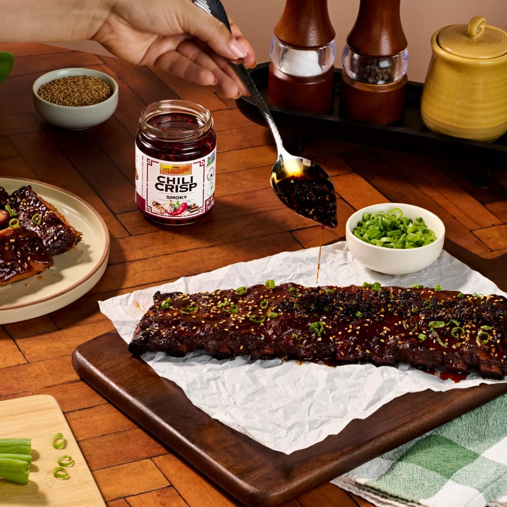 Lee Kum Kee Smoky Chili Crisp (7 oz - 1 Pack), Spicy, Non-GM Soybeans & Vegan | Perfect for Drizzling, Dipping, Grilling, Stir-Frying, Dumplings