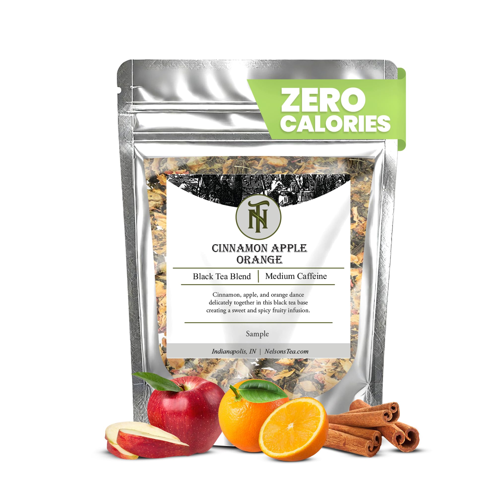 Nelson's Tea - Cinnamon Apple Orange - Loose Leaf Tea - Black tea, orange peel, cinnamon chips, apple pieces, and rose petals. (Sample 0.4 Oz)