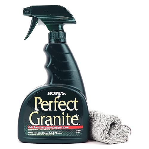 HOPE'S Perfect Granite & Marble Countertop Cleaner with Microfiber Cloth, Stain Remover and Polish, Streak-Free, Ammonia-Free, 22 Ounce, Pack of 1