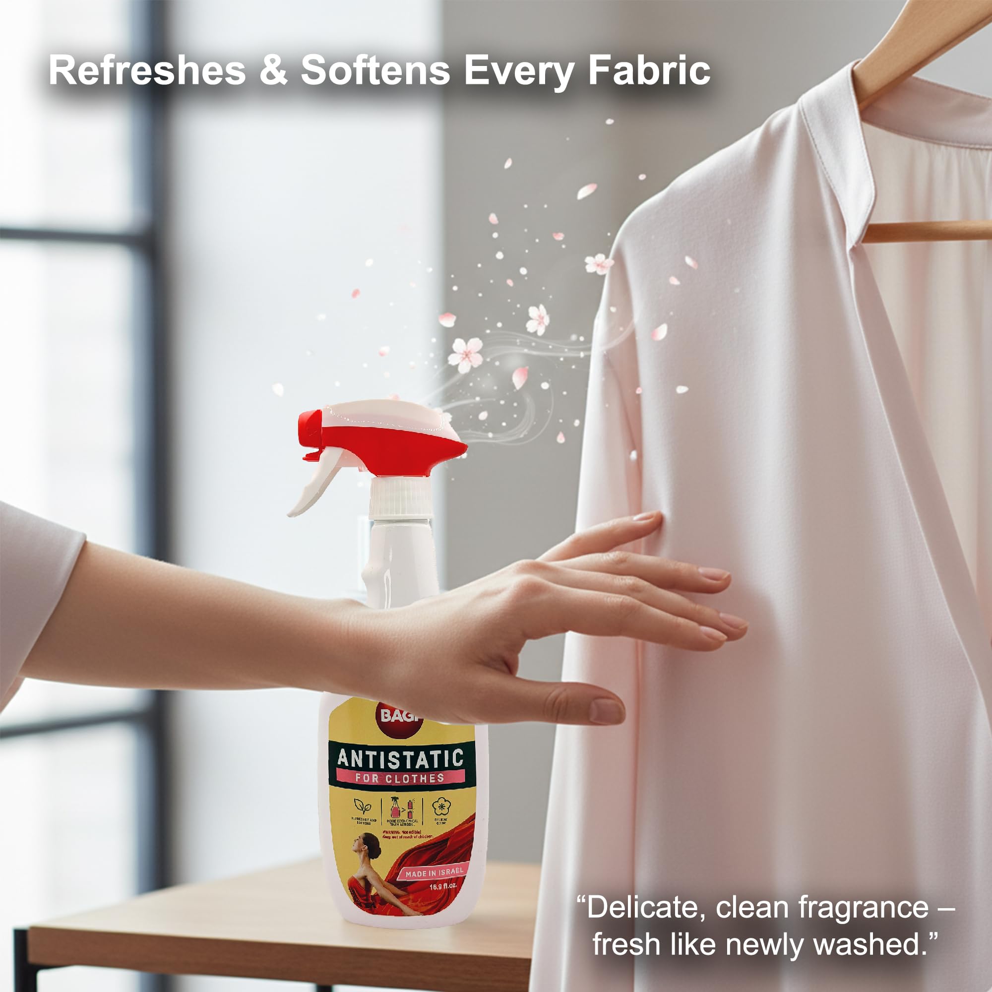 BAGI Anti Static Spray for Clothes - Fabric Refresher & Softener, Eliminates Static Cling, Prevents Shocks, Delicate Fresh Scent, Safe for All