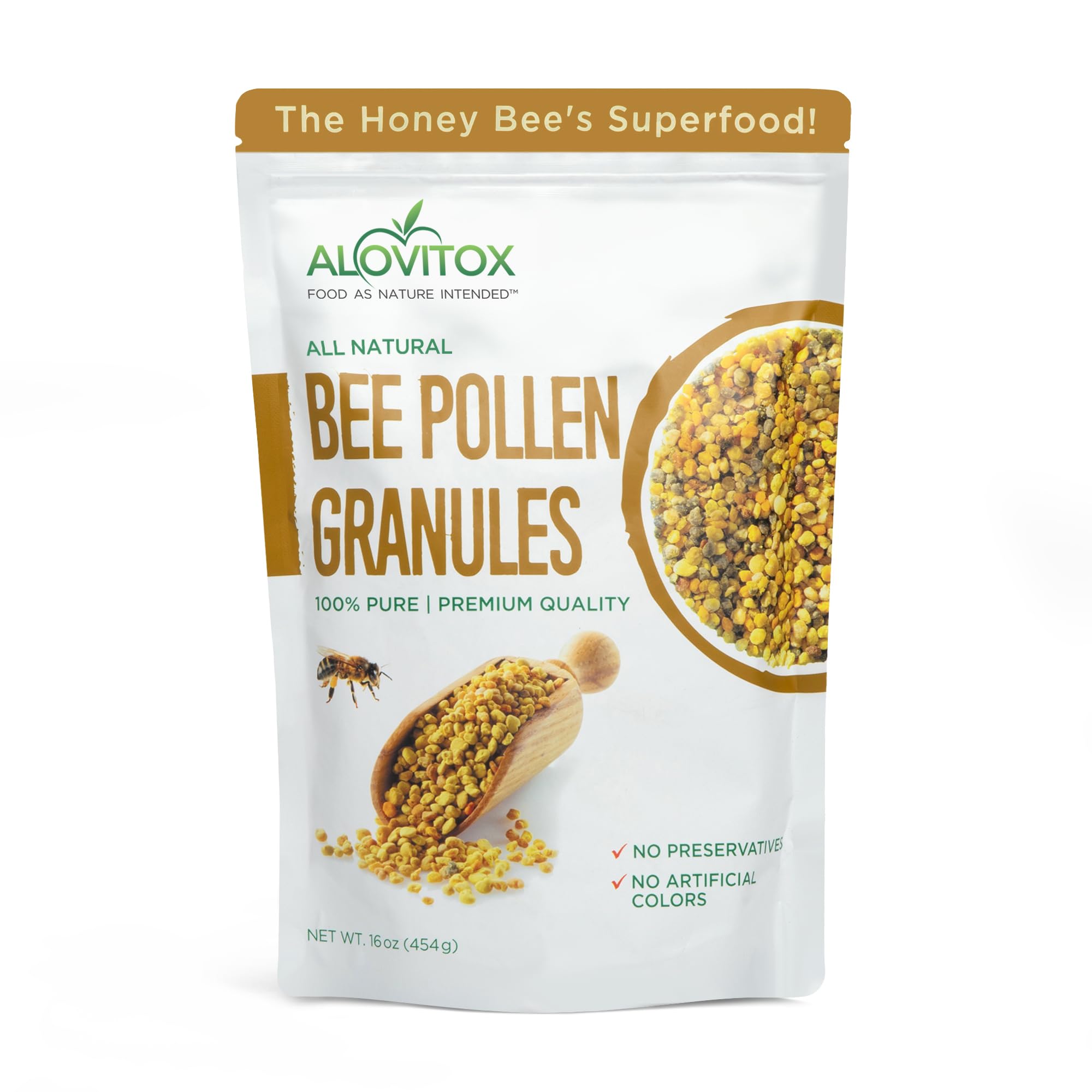 Alovitox Bee Pollen Granules 16 Oz | 100% Pure, Fresh Raw Bee Pollen | Superfood Packed Bee Pollen with Antioxidant, Protein, Vitamins & More |