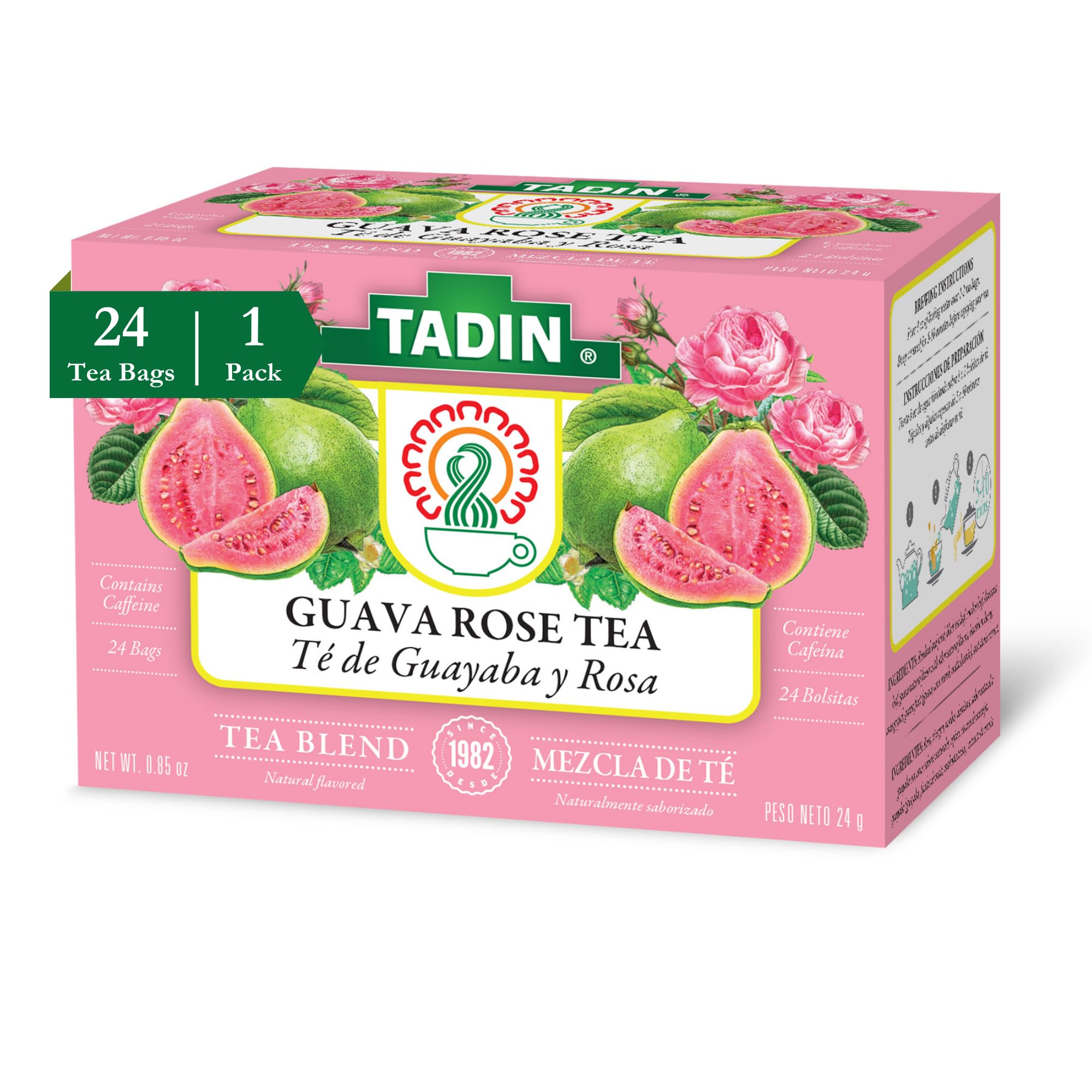 Tadin Guava Rose Tea, Contains Caffeine, 24 Tea Bags Per Box, Pack of 1