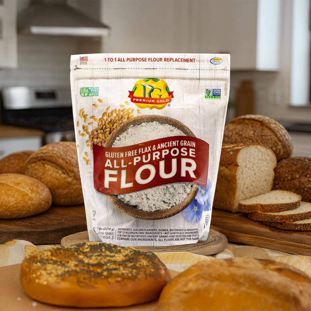 Premium Gold Gluten Free All Purpose Flour, 5 Pound, Gluten-Free, Non-GMO, Kosher, High In Fiber, Source of Omega-3, Plant-Based Protein, No