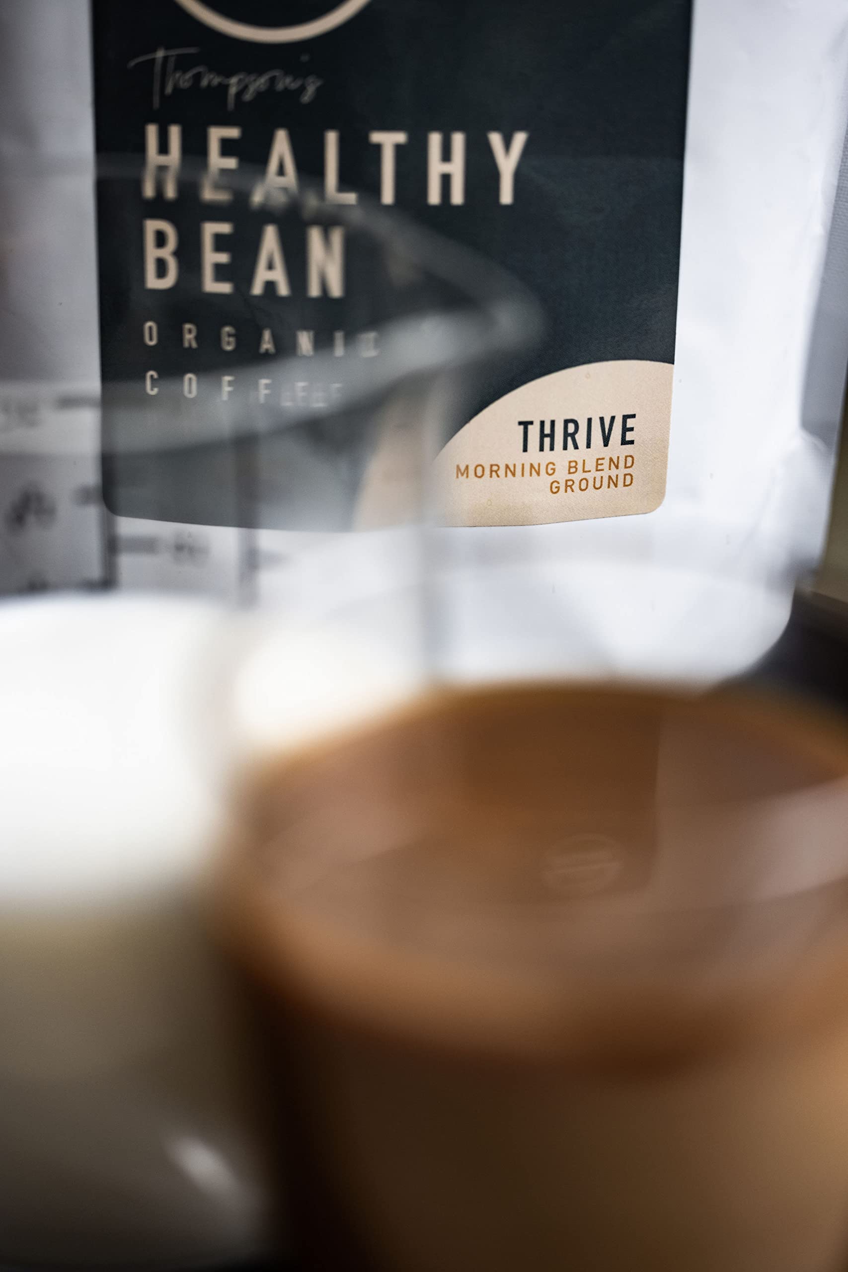 Healthy Bean Organic Ground Coffee Thrive Morning Blend - Low Acid Coffee Grounds for Sensitive Stomach - Medium Roast Blend, USDA Organic, High