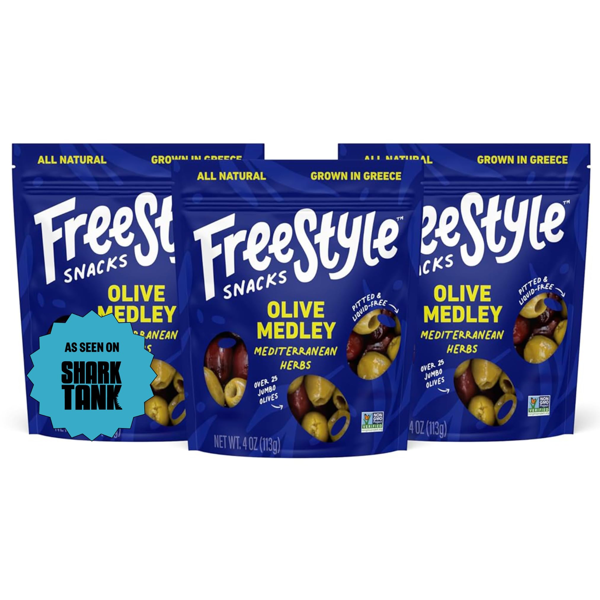 Freestyle Snacks Olive Snack Packs - As Seen on Shark Tank - Fresh Pitted Green & Kalamata Olives, Jumbo-Sized, Grown in Greece, All Natural, Non-GMO