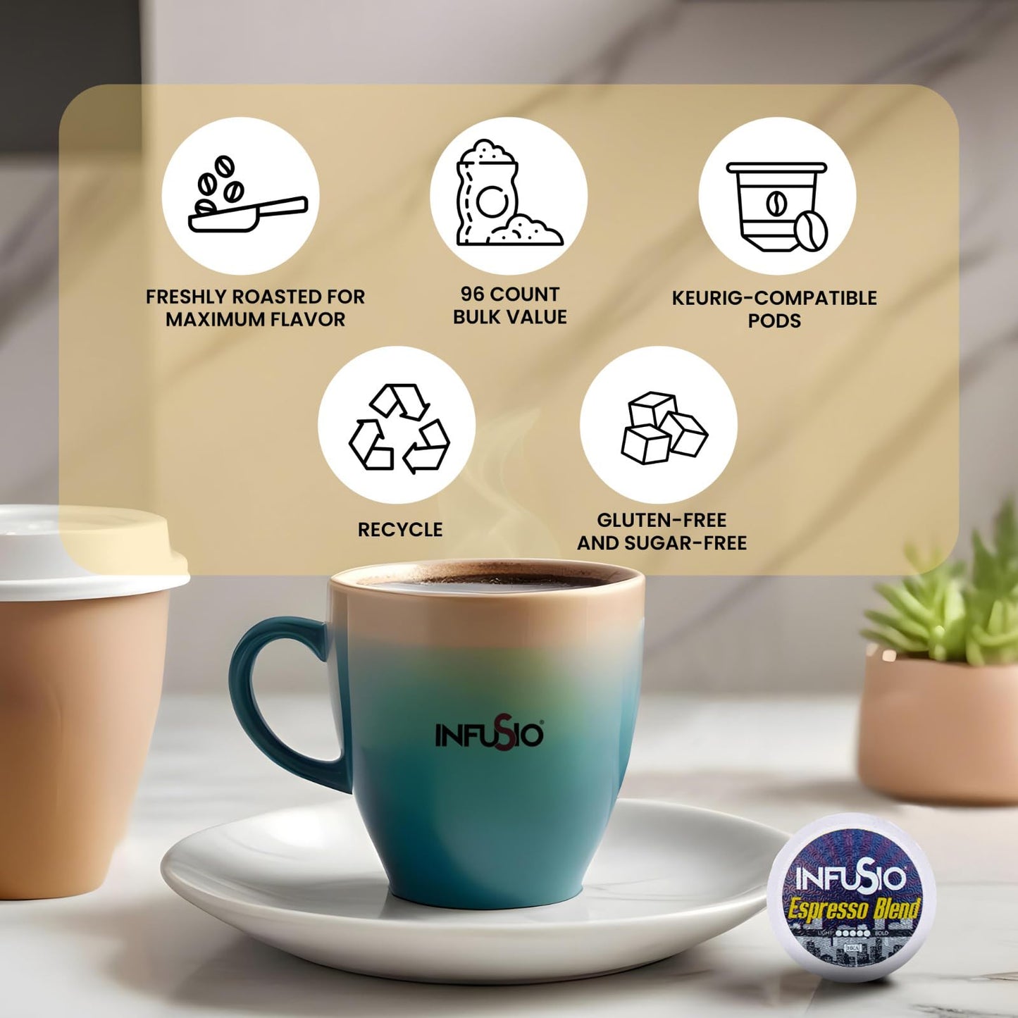 InfuSio Coffee Pods Variety Pack - 96 Count, 12 Sophisticated Medium & Dark Roast Blends, Crafted Blends Collection - Premium Single-Serve Coffee