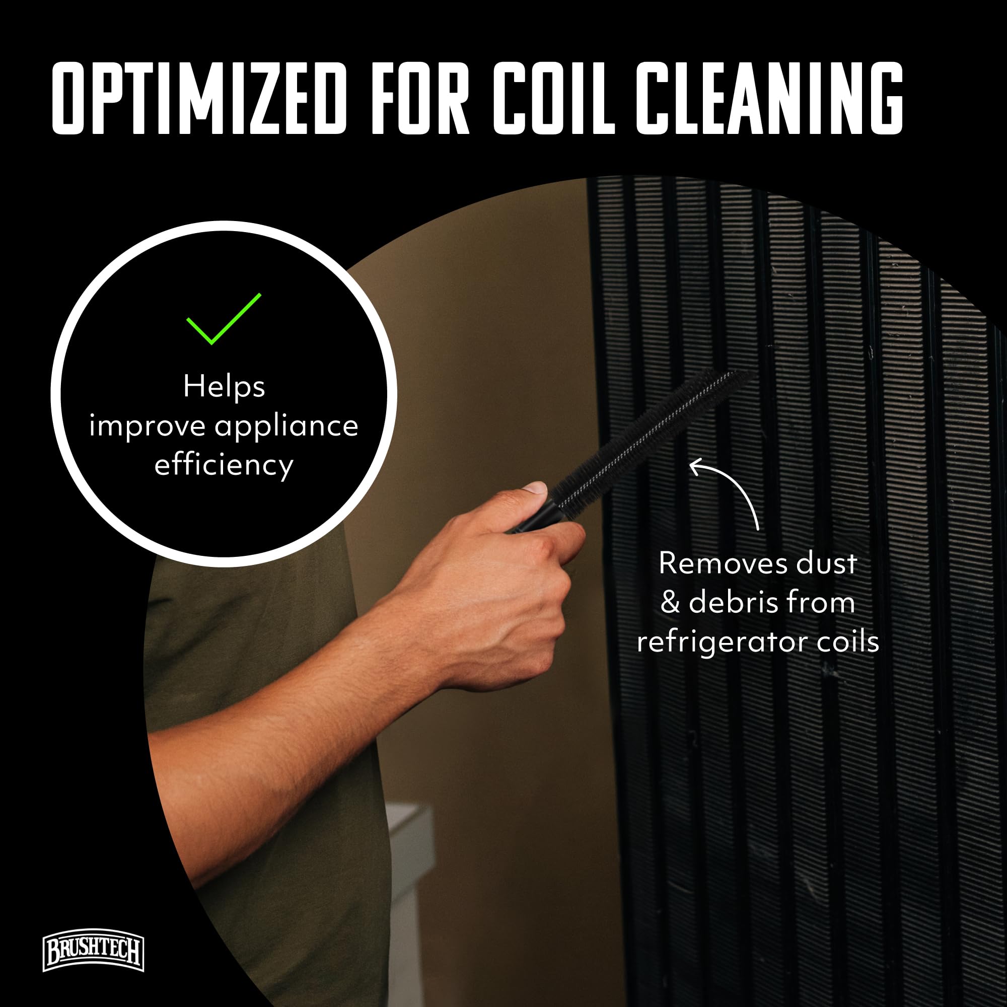 Brushtech Appliance Care Refrigerator Coil Cleaning Brush - Tapered Flexible Design for Deep Dust Removal & Appliance Maintenance - 15.25" Slim Nylon