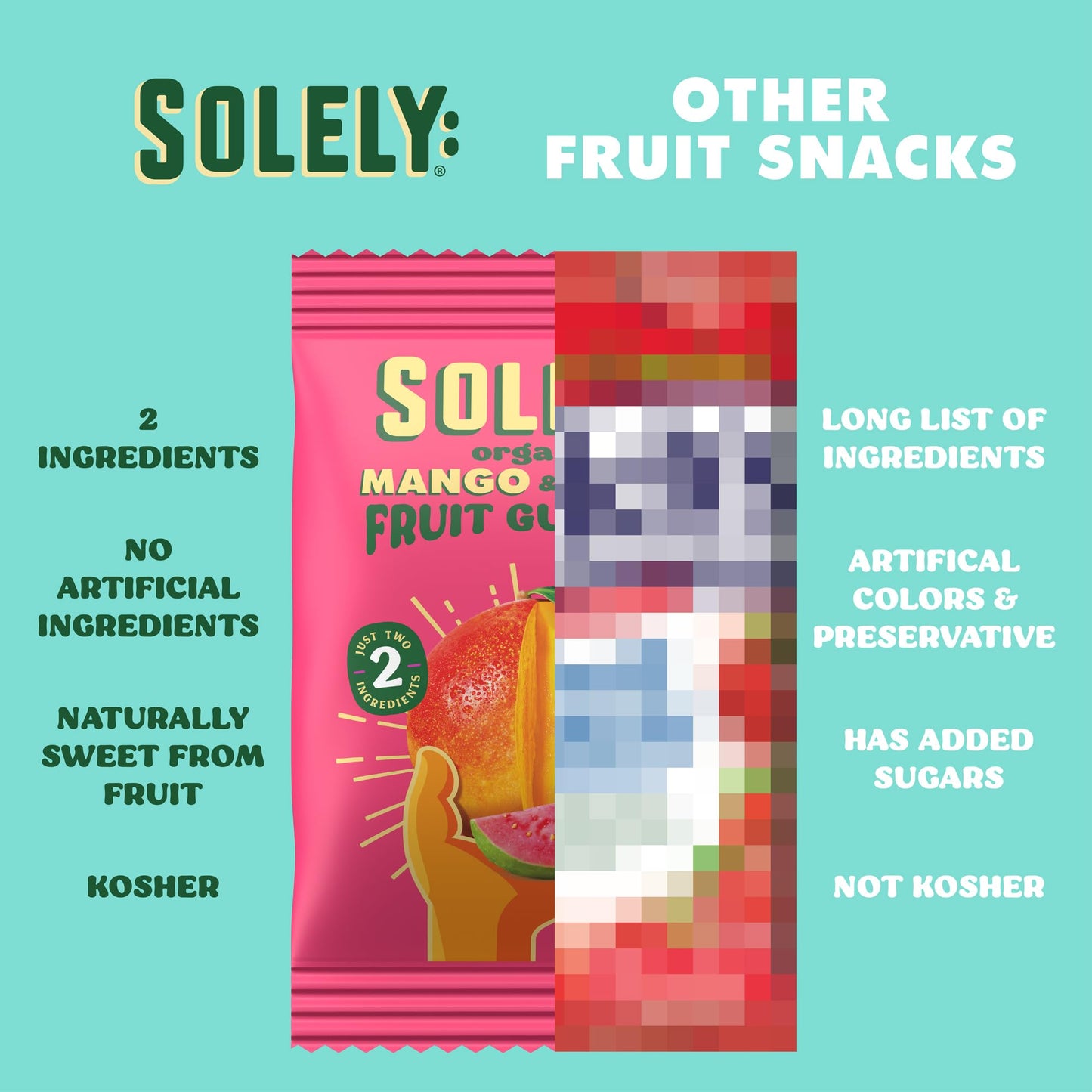 SOLELY - Organic Mango & Guava Whole Fruit Gummies (1 Box, 5 Single Serving Bags per Box) - Real Fresh Fruit - Healthy Snacks for Adults & Kids - Non
