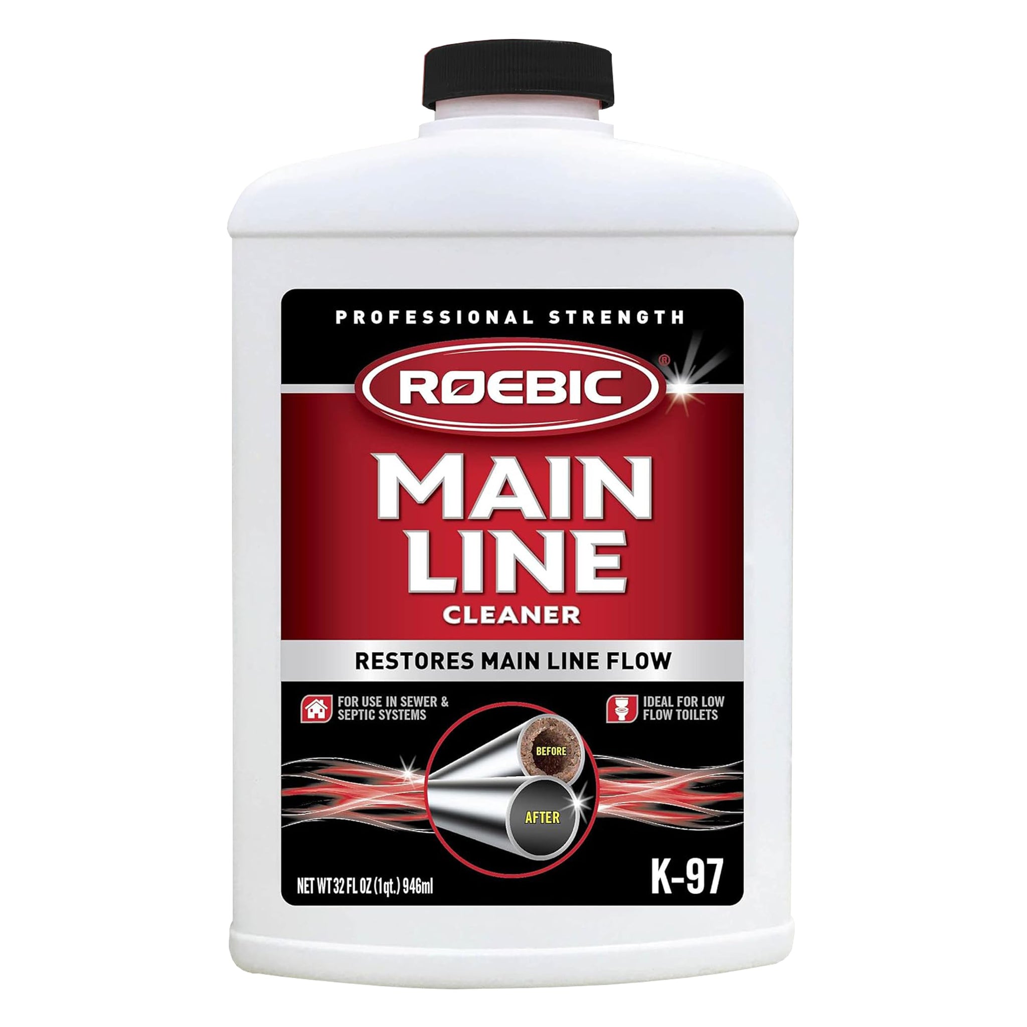 Roebic K-97 Liquid Main Line Cleaner with Bacteria Enzymes, Eliminates Organic Buildup in Sewer/Septic System and Protects from Clogs, Safe