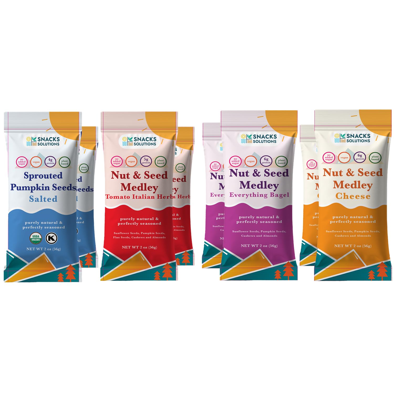 Snacks Solutions Nut & Seed Medley - Healthy Snack & Salad Topper with Plant Based Protein, Vegan & Gluten Free, Roasted Crunch, Variety Pack- 2 oz