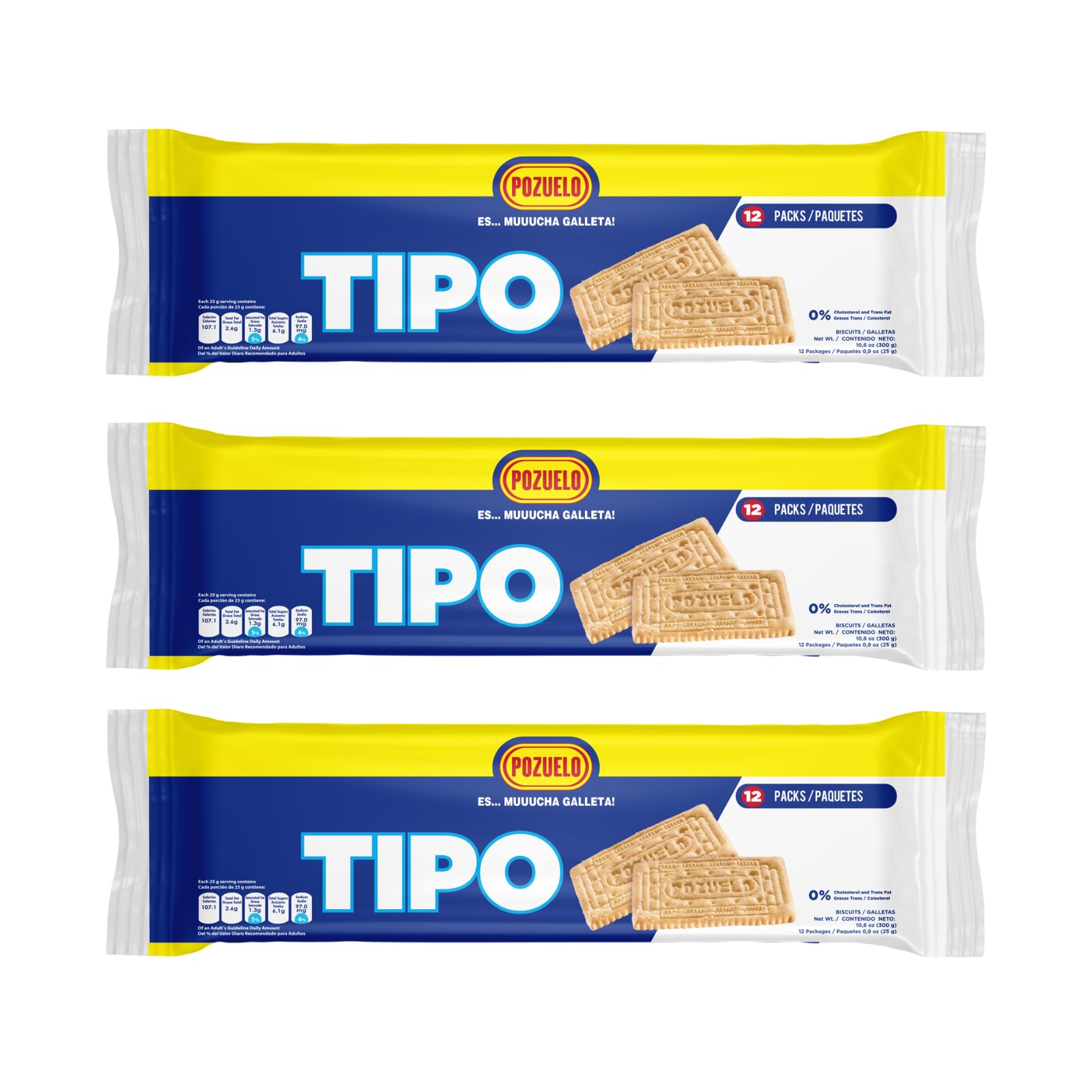 Pozuelo Costa Rican Biscuit Cookie Snack, Tipo Cookies, Less Calories Sodium, Classic, 9.65 Oz (Pack of 3)