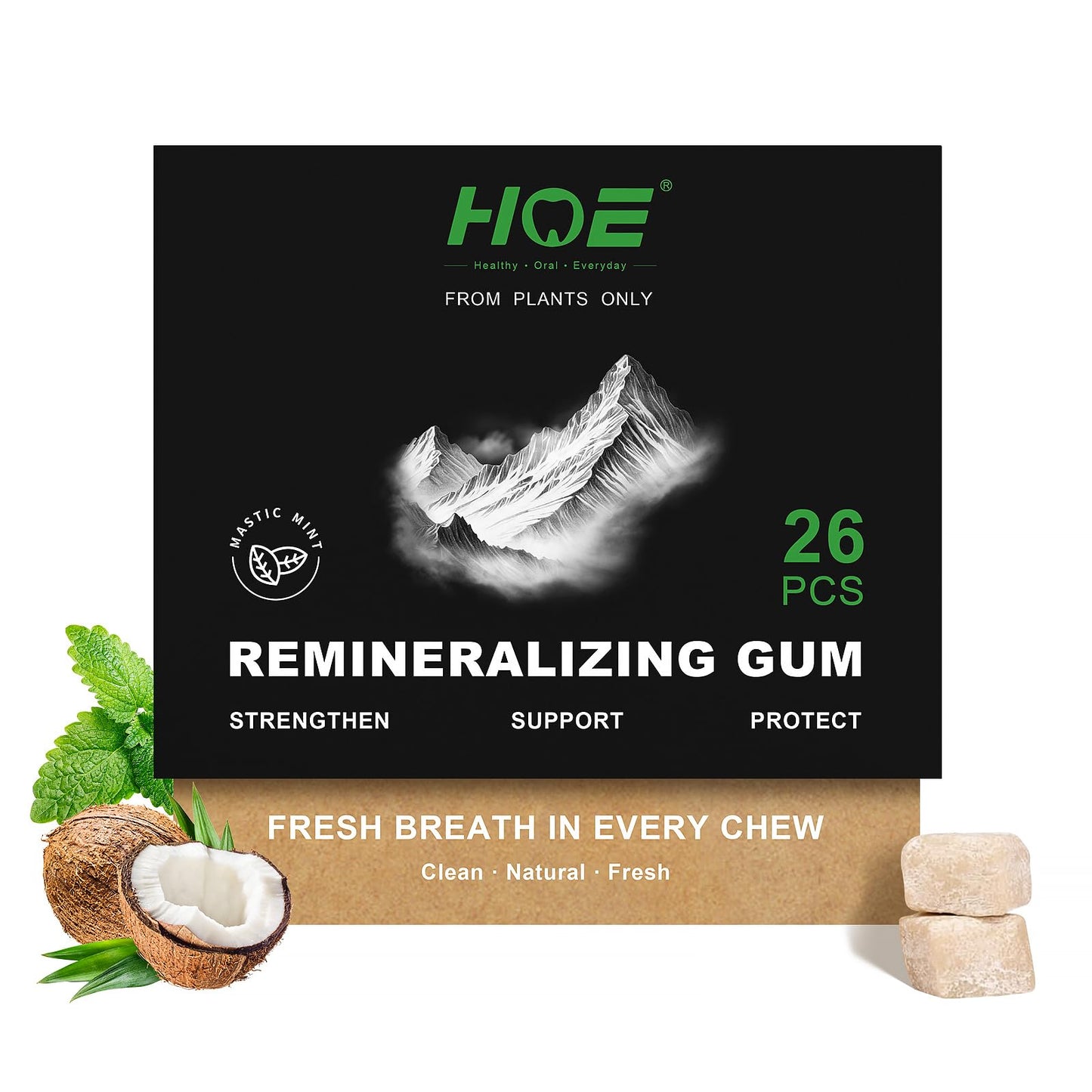 Remineralizing Gum with Nano Hydroxyapatite - Sugar-Free Xylitol Gum - Plastic-Free, Dye-Free, Aspartame-Free - Natural Base -26 Pieces, Mastic Mint