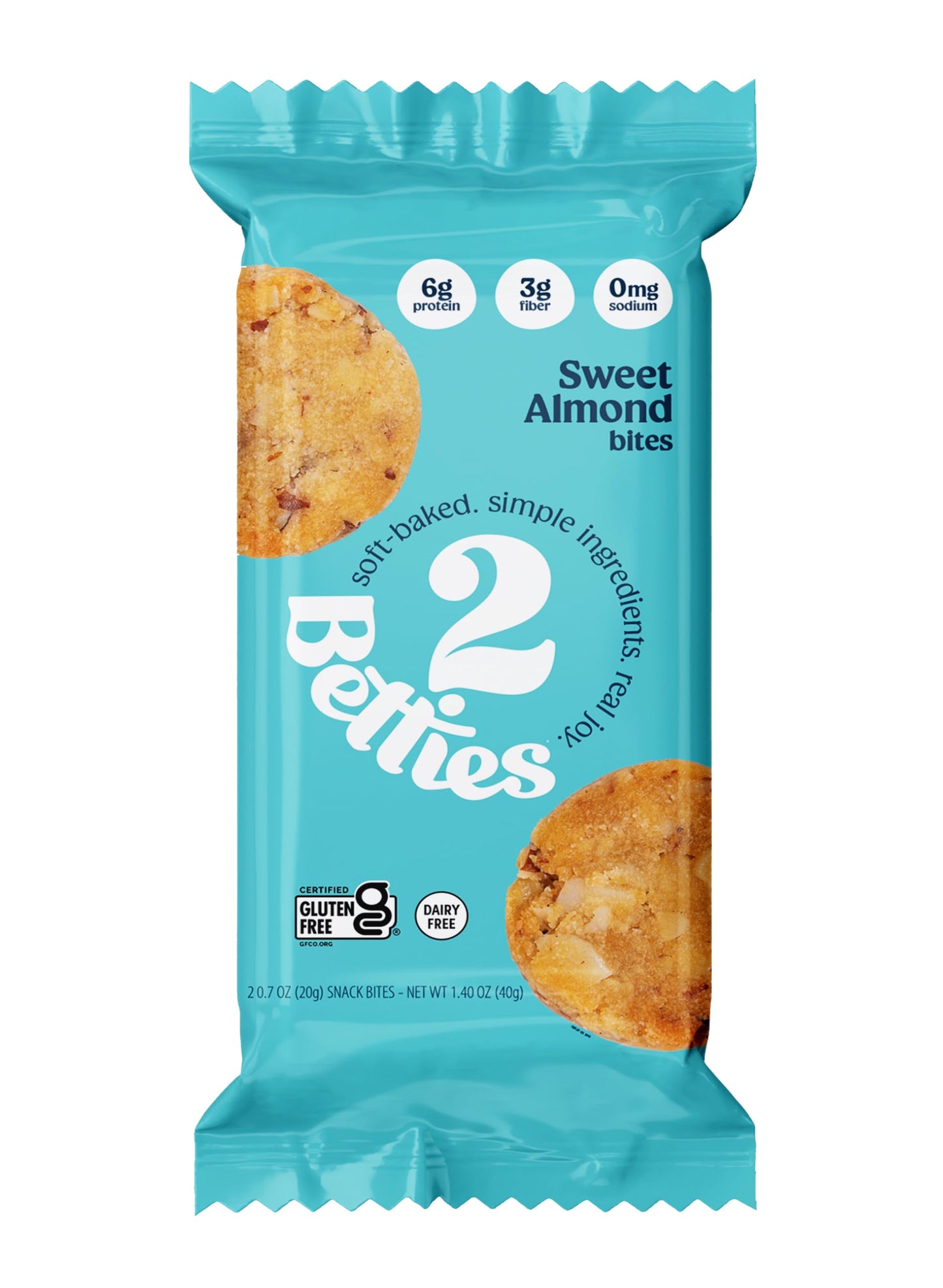 2Betties Sweet Almond Cookie Snack Bites - Gluten Free Snacks Individually Wrapped, Non-GMO, No Seed Oils, Dairy Free - Almond Flour Cookies, Healthy