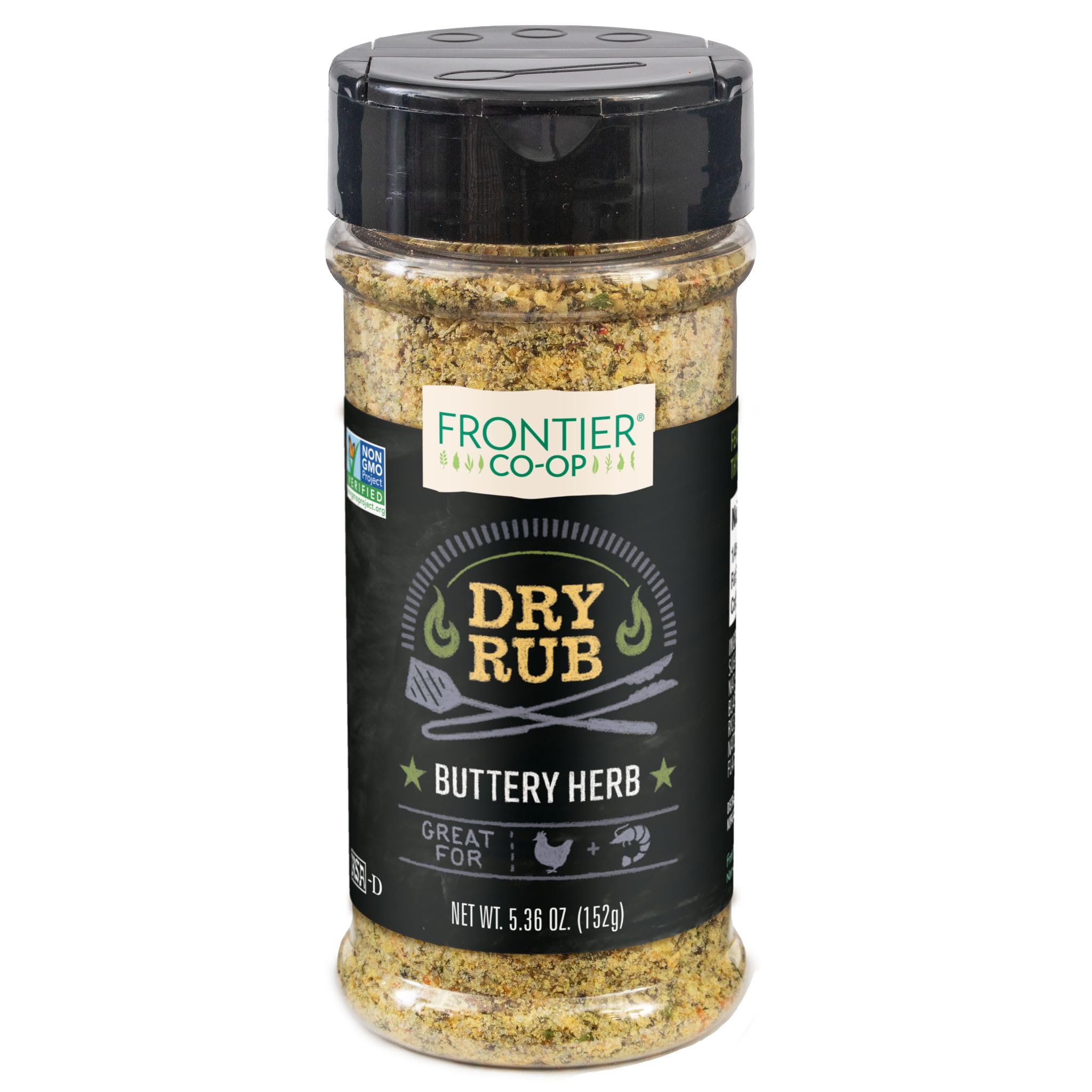 Frontier Co-op Buttery Herb Dry Rub Seasoning, 5.36 oz - Dry Rub for Wings, Poultry, or Shrimp