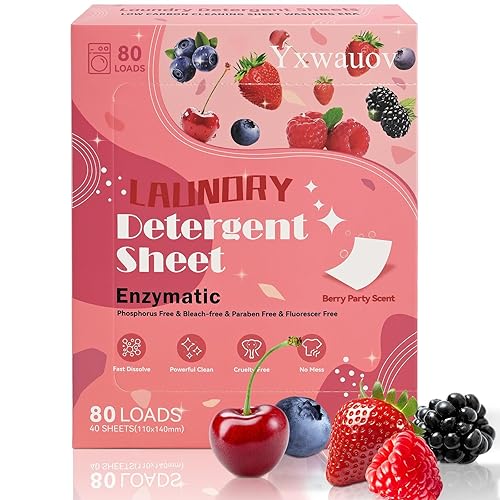 Laundry Sheet 80 Loads Eco-Friendly Laundry Soap Washer Sheets - Liquidless Detergent Plastic Free & Hypoallergenic(Berry Party Scented)