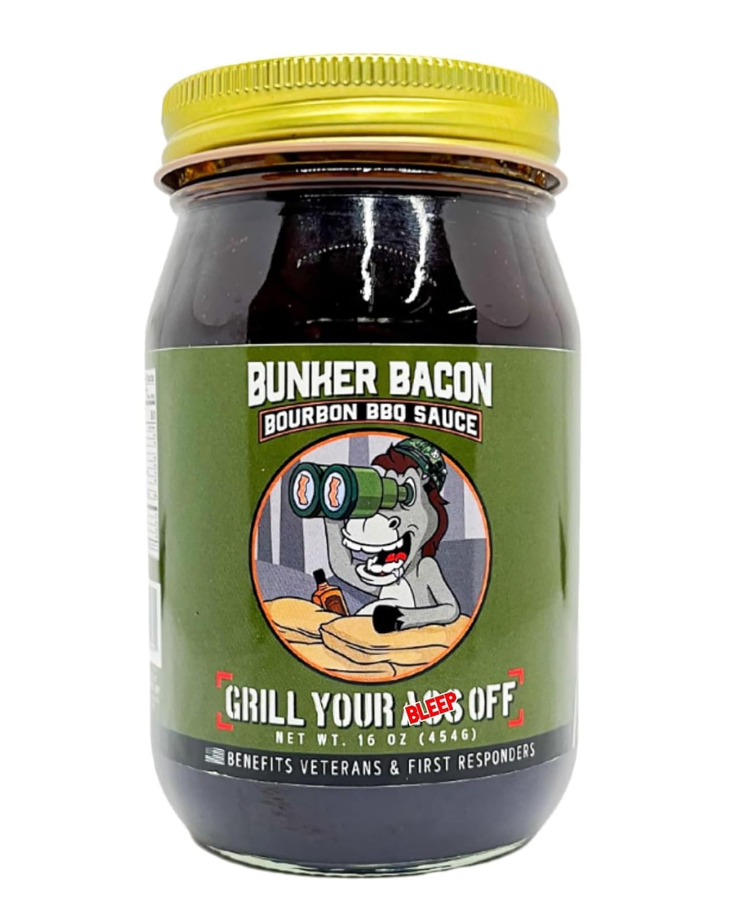 Grill Your As* Off Bunker Bacon Bourbon BBQ Sauce - 16oz Sweet, Smoky & Savory Barbecue Sauce for Beef, Ribs, Chicken & Pork - Gourmet Grilling
