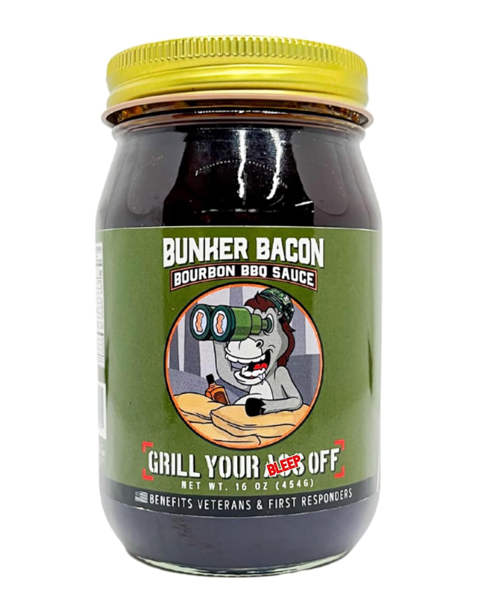 Grill Your As* Off Bunker Bacon Bourbon BBQ Sauce - 16oz Sweet, Smoky & Savory Barbecue Sauce for Beef, Ribs, Chicken & Pork - Gourmet Grilling