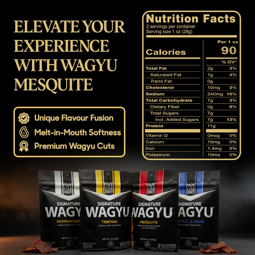 Five Star Wagyu Beef Jerky - Mesquite & Teriyaki Variety 2-Pack (4oz)