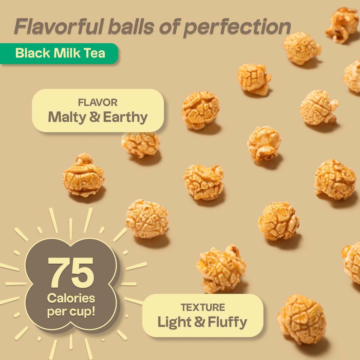 Tochi Gourmet Popcorn Snacks - Milk Tea Flavor - Using Large Popcorn Kernels, Popcorn balls, 2.82 Ounce (Pack of 1)