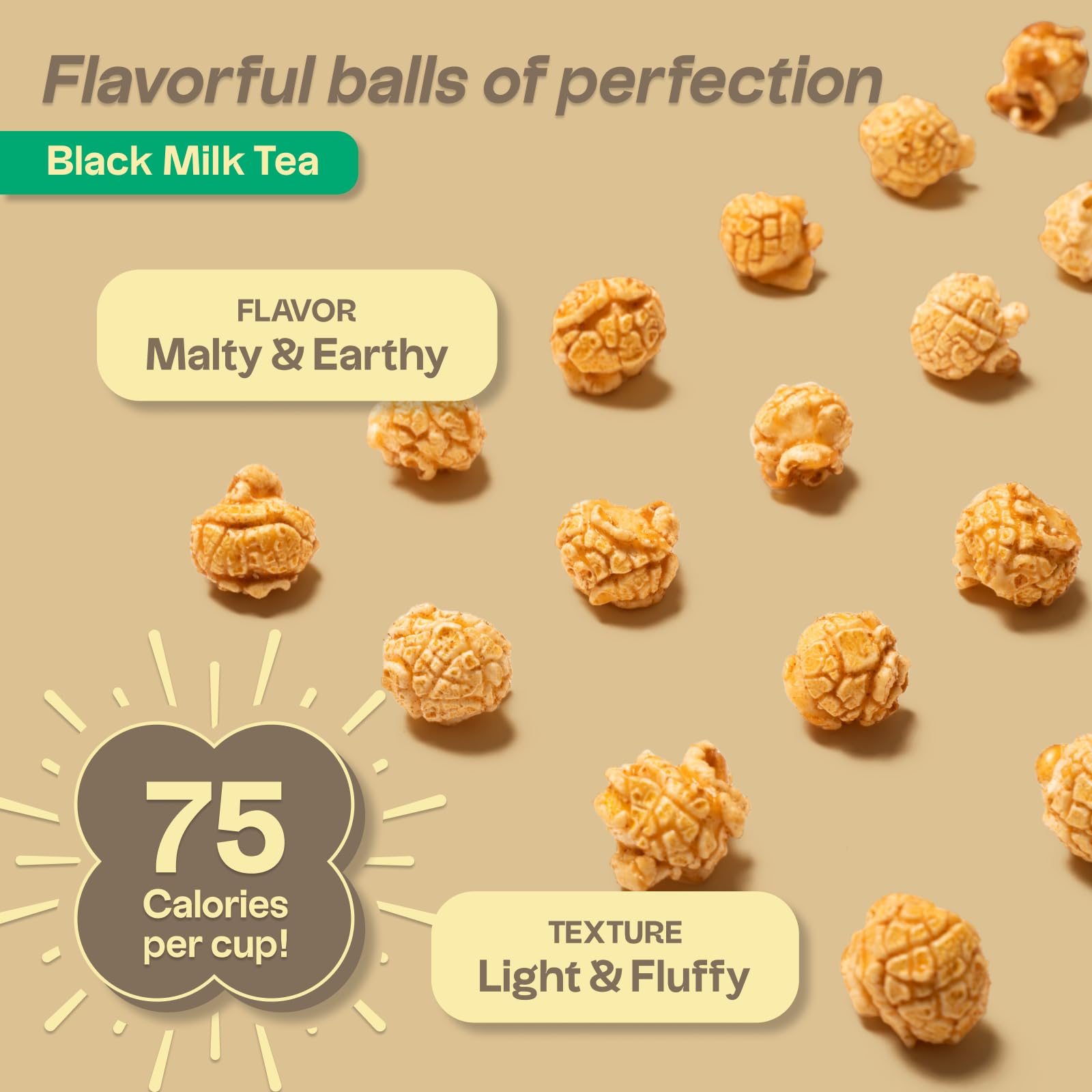 Tochi Gourmet Popcorn Snacks - Milk Tea Flavor - Using Large Popcorn Kernels, Popcorn balls, 2.82 Ounce (Pack of 1)