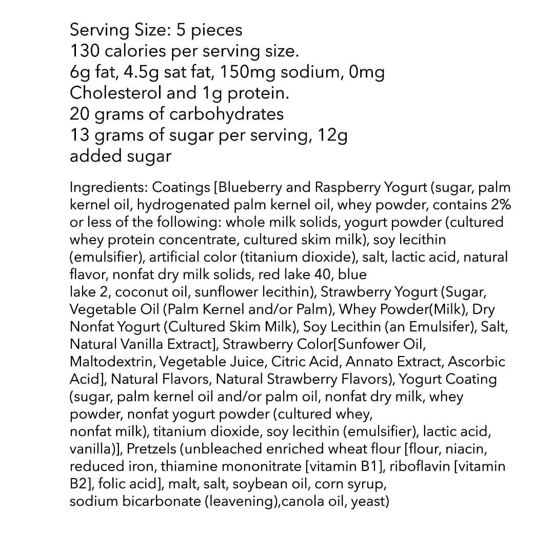 Yogurt Covered Pretzels - 1 lb Bulk Bag - Assorted Fruit Flavors: Blueberry, Raspberry, Strawberry & Vanilla - Sweet & Crunchy Snack