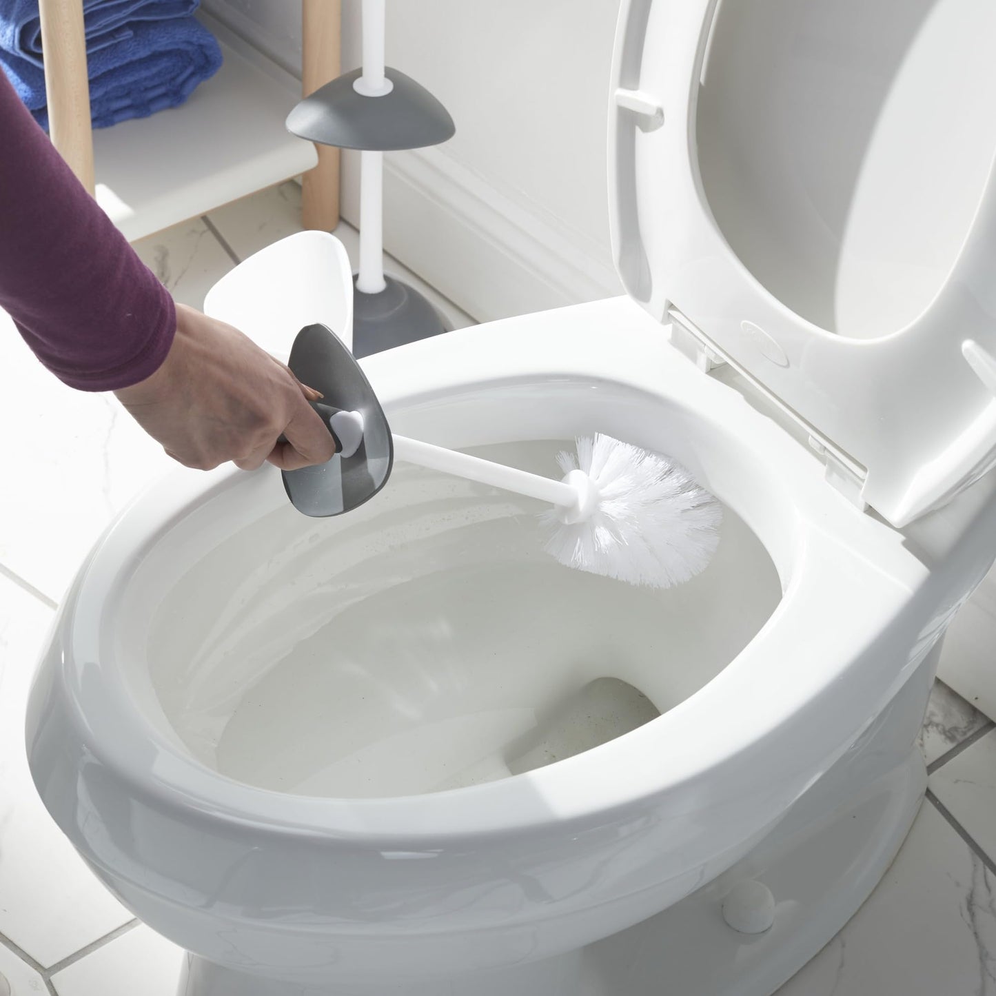 Clorox Covered Toilet Brush and Caddy with Splash Guard & Non-Skid Base, 2-Piece, White