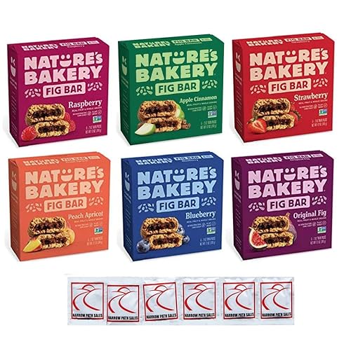 Nature's Bakery Fig Bars Variety Pack. Bundle of 6 Boxes with 36 Individually Wrapped Bars. Flavors Include: Blueberry; Strawberry; Peach; Raspberry