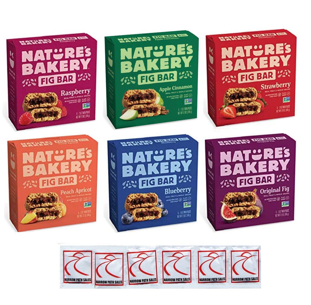 Nature's Bakery Fig Bars Variety Pack. Bundle of 6 Boxes with 36 Individually Wrapped Bars. Flavors Include: Blueberry; Strawberry; Peach; Raspberry