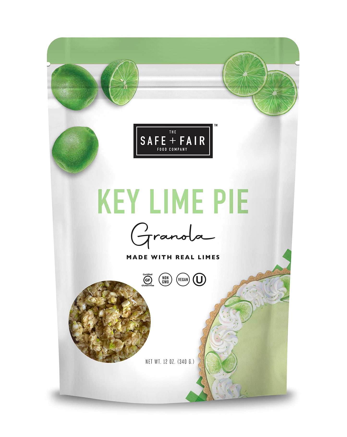 Safe + Fair Key Lime Pie Granola - Gluten-Free, Dairy-Free & Vegan Snack - Allergen-Free, Non-GMO, and No Artificial Ingredients - 12oz