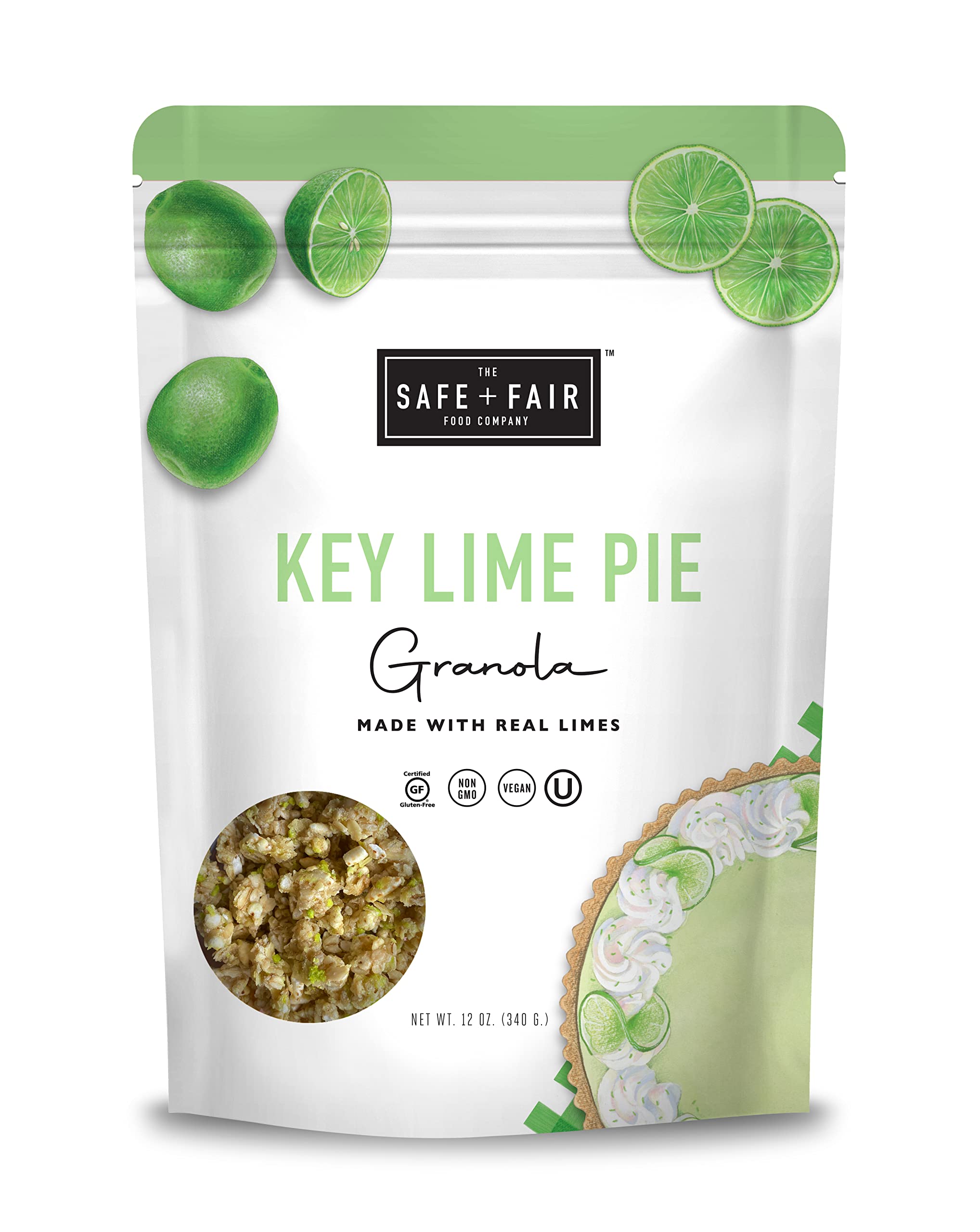 Safe + Fair Key Lime Pie Granola - Gluten-Free, Dairy-Free & Vegan Snack - Allergen-Free, Non-GMO, and No Artificial Ingredients - 12oz