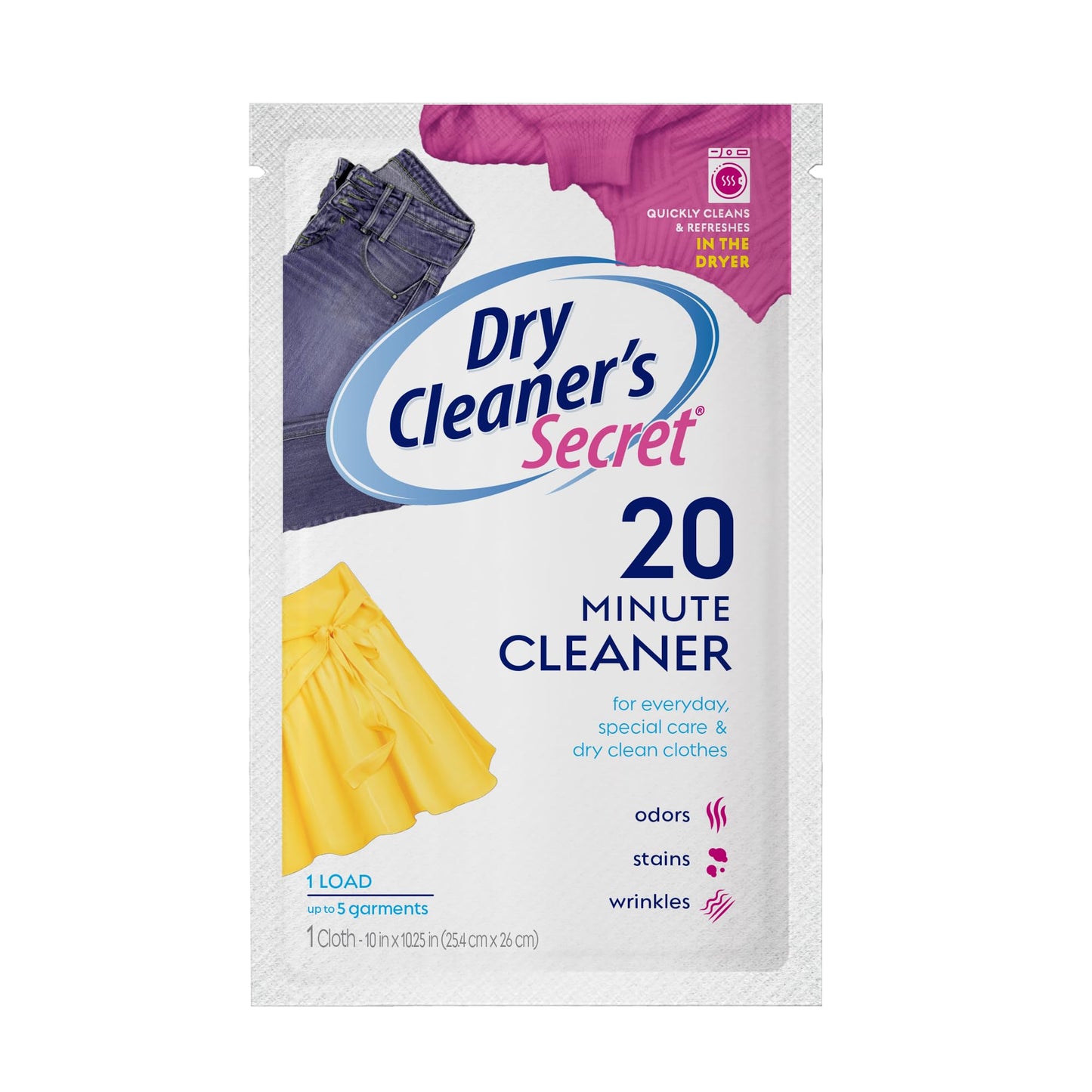 Woolite At-Home Dry Cleaner Dry Cleaning Cloths and Stain Removal, Easy to Use, Safe on Wool, Cashmere, and Designer Jeans, Fresh Scent, 6 Cloths