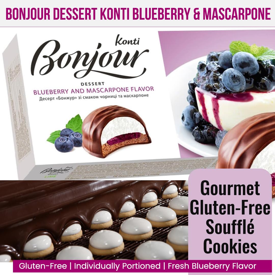 Konti Bonjour Dessert Blueberry & Mascarpone Flavor with Fruit Jam- Indulge in Gourmet Dessert with Caramel for A Mouthwatering Treat- Healthy