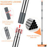 2 in 1 Floor Brush Scrubber with Long Handle Telescopic 3 Poles 61.8'' Grout Brush Scrape Stiff Bristle Cleaning Scrub Brush with Squeegee