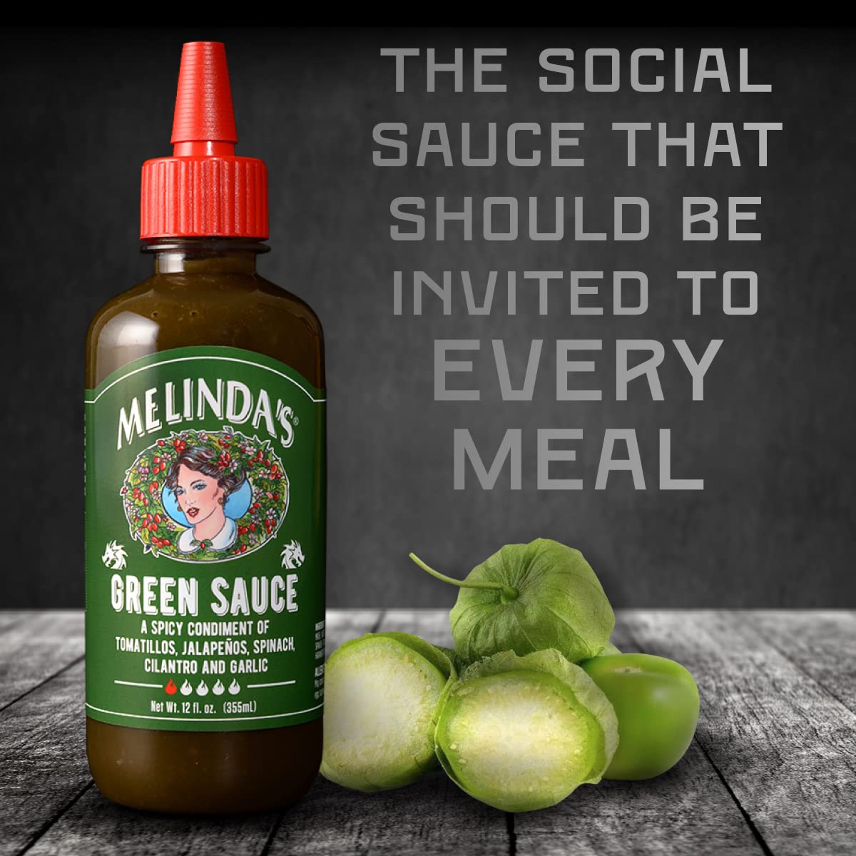 Melinda’s Green Sauce - Gourmet Mild Chile Verde Hot Sauce Made With Fresh Ingredients, Tomatillos, Jalapeño, Spinach & Cilantro - 12 oz, 2 Pack