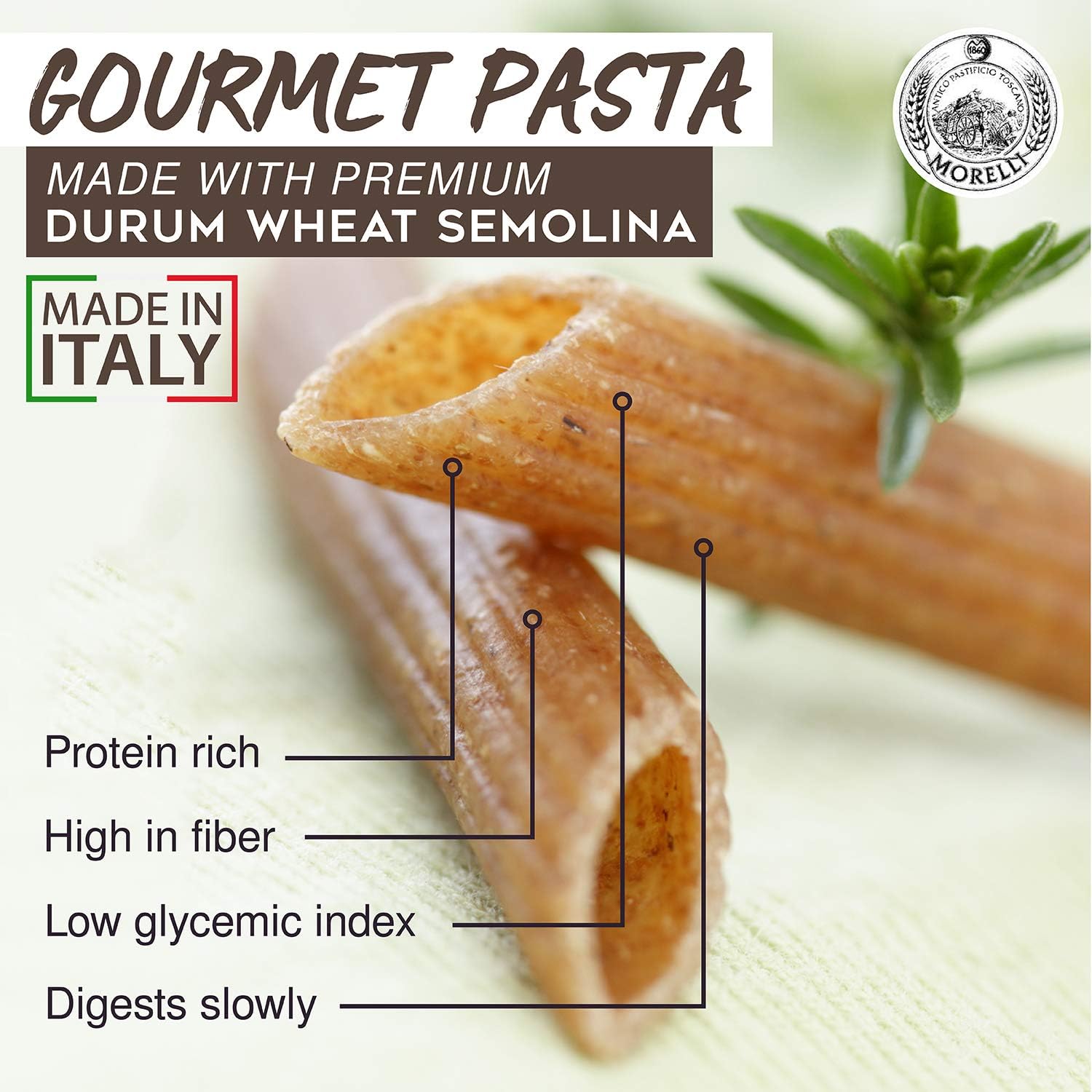 Morelli Organic Whole Wheat Penne Pasta Noodles - Handmade Premium Italian Pasta from Italy, Gourmet Imported Noodles Made with Durum Wheat Semolina