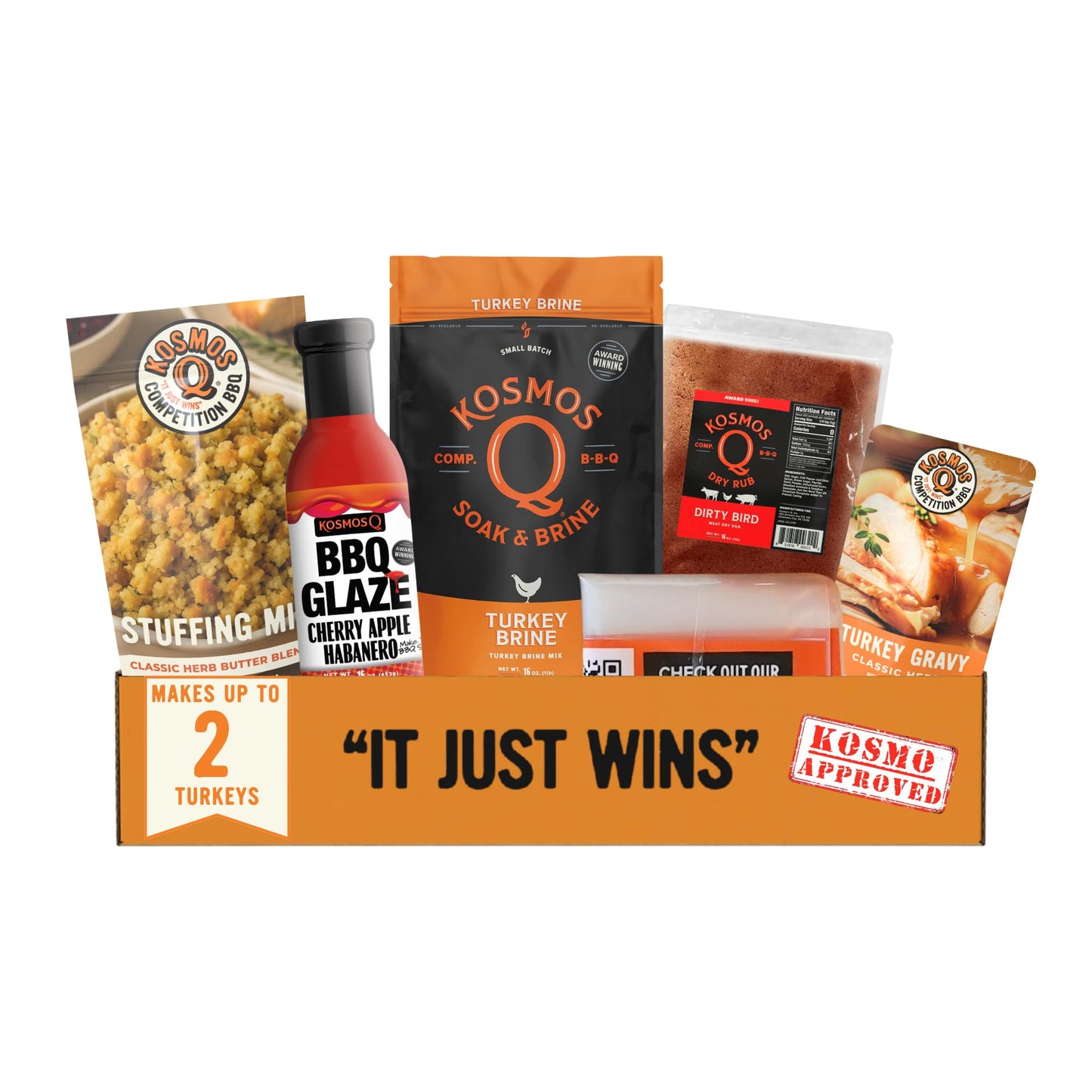Kosmos Q Ultimate Turkey Brine Kit With Brine and Brining Bag, Dirty Bird Rub, Cherry Apple Habanero BBQ Glaze, Gravy and Stuffing Bags, & Recipe