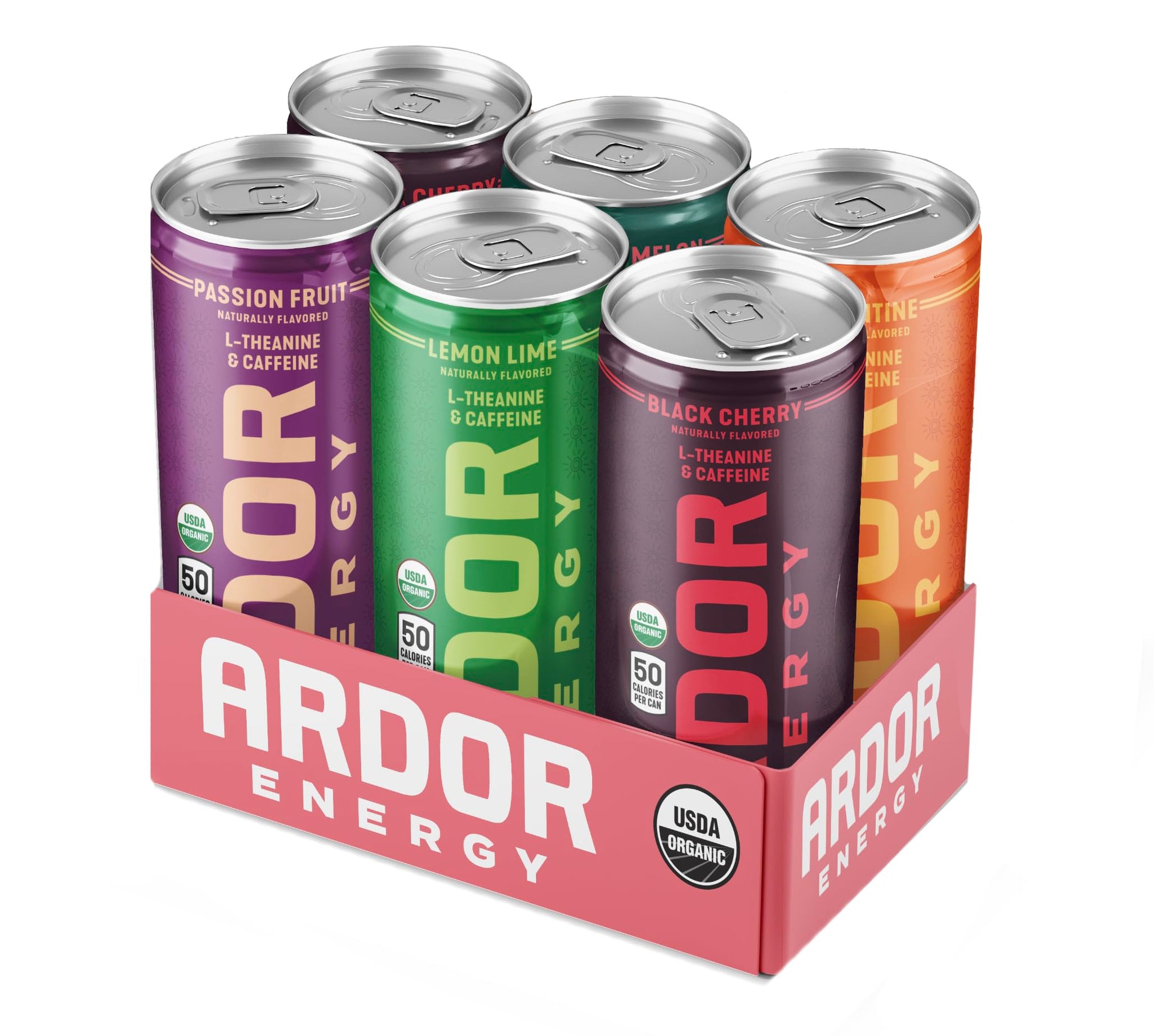 ARDOR ENERGY Natural Sparkling Energy Drink with 100mg Natural Caffeine & 200mg L-Theanine from Organic Green Tea for Smooth Energy & Focus | Healthy