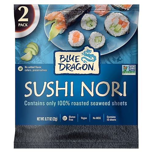 Blue Dragon Sushi Nori - 0.77oz (Pack of 2) - No Artificial Flavors Or Preservatives - Made With 100% Roasted Seaweed Sheets - Vegan, Gluten Free