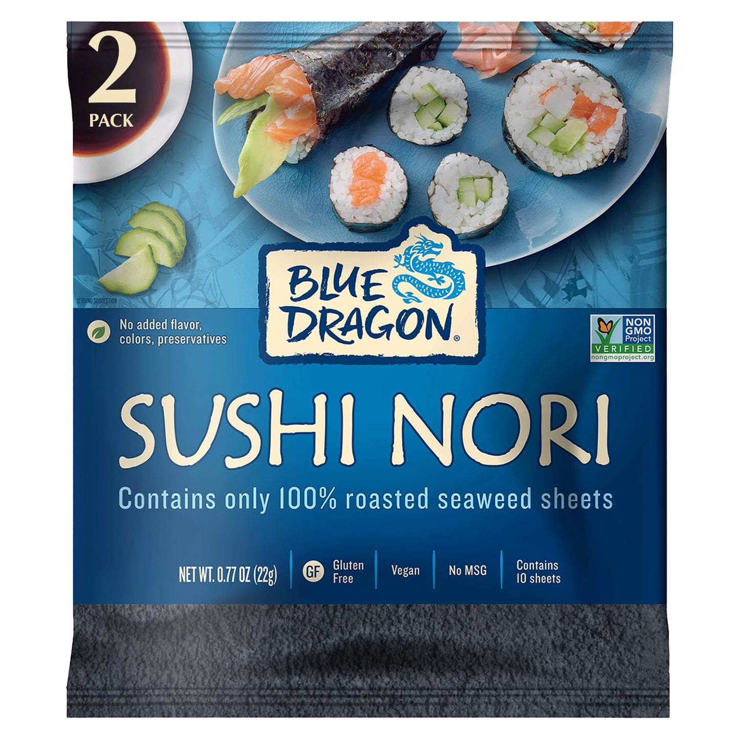 Blue Dragon Sushi Nori - 0.77oz (Pack of 2) - No Artificial Flavors Or Preservatives - Made With 100% Roasted Seaweed Sheets - Vegan, Gluten Free