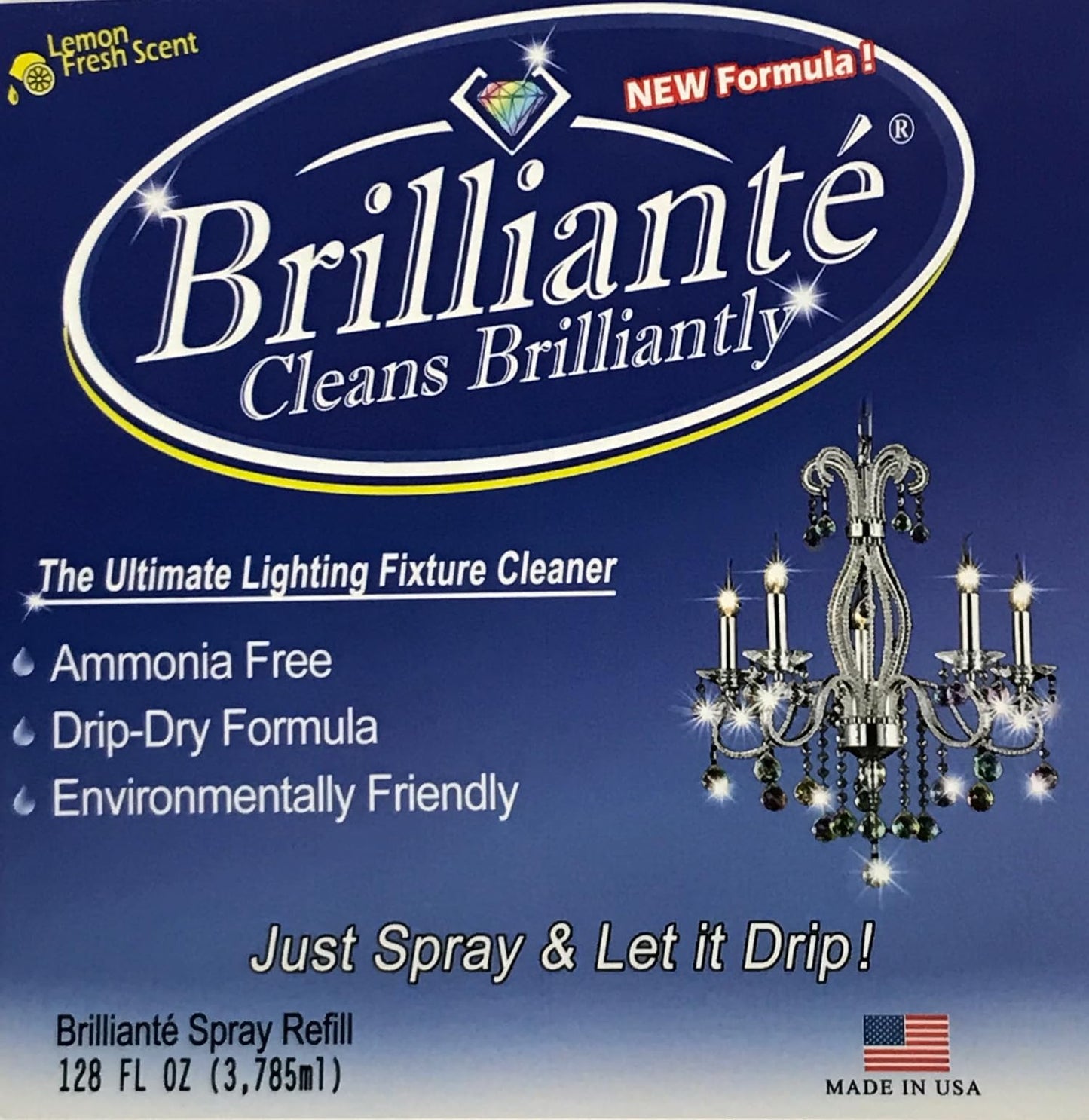 BRILLIANTÉ Crystal Chandelier Cleaner Manual Sprayer 32oz Spray Bottle & Gallon Refill, Environmentally Safe, Ammonia-Free, Drip-Dry Formula, Made in