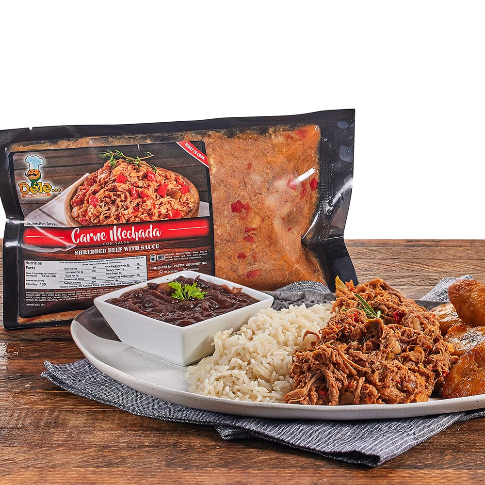Dele Food Ready to Heat Shredded Beef - Authentic Venezuelan Recipe Made in USA, Fully Cooked Shredded Beef with Sauce, Precooked Meat for Tacos