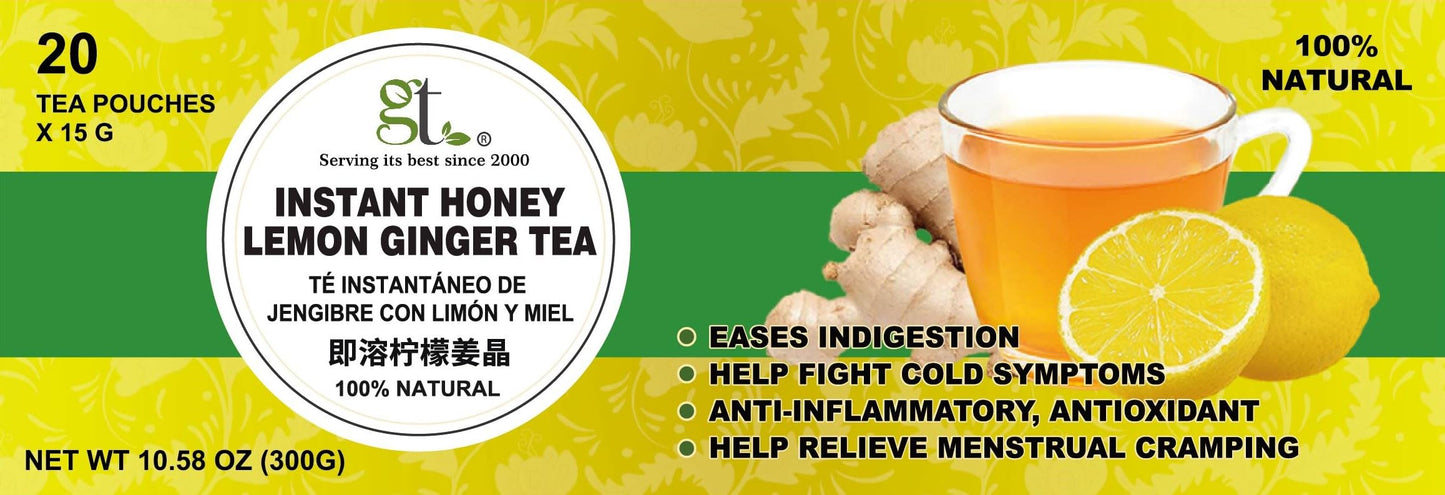 GT Instant Honey Lemon Ginger Tea, 10.58 Ounce Box (20 Tea Pouches)