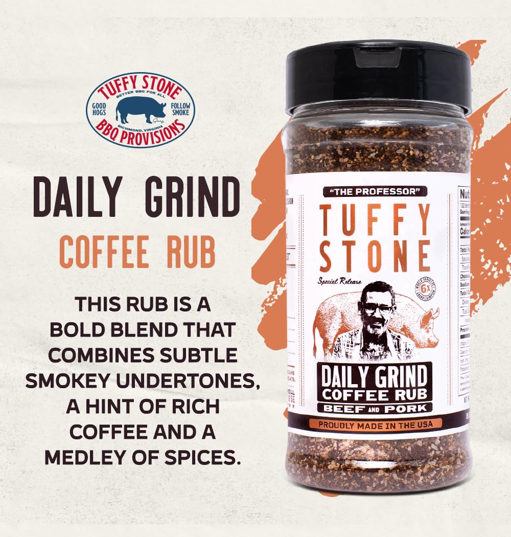 Tuffy Stone Daily Grind Coffee Rub | 6x World Barbecue Grand Champion | Bold Coffee Rub for Meat | BBQ Rubs and Spices | 9 oz Shaker
