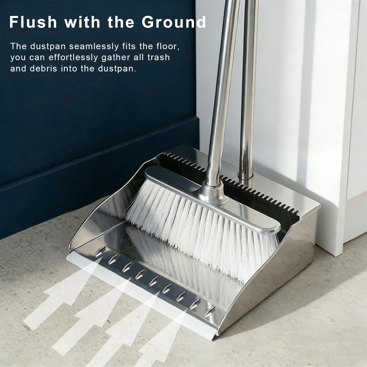 GLOHOO Indoor Soft Bristles Broom and Dustpan Angle Sweeping Dustpan and Broom with Long Handle for Kitchen Hardwood Floor Cleaning