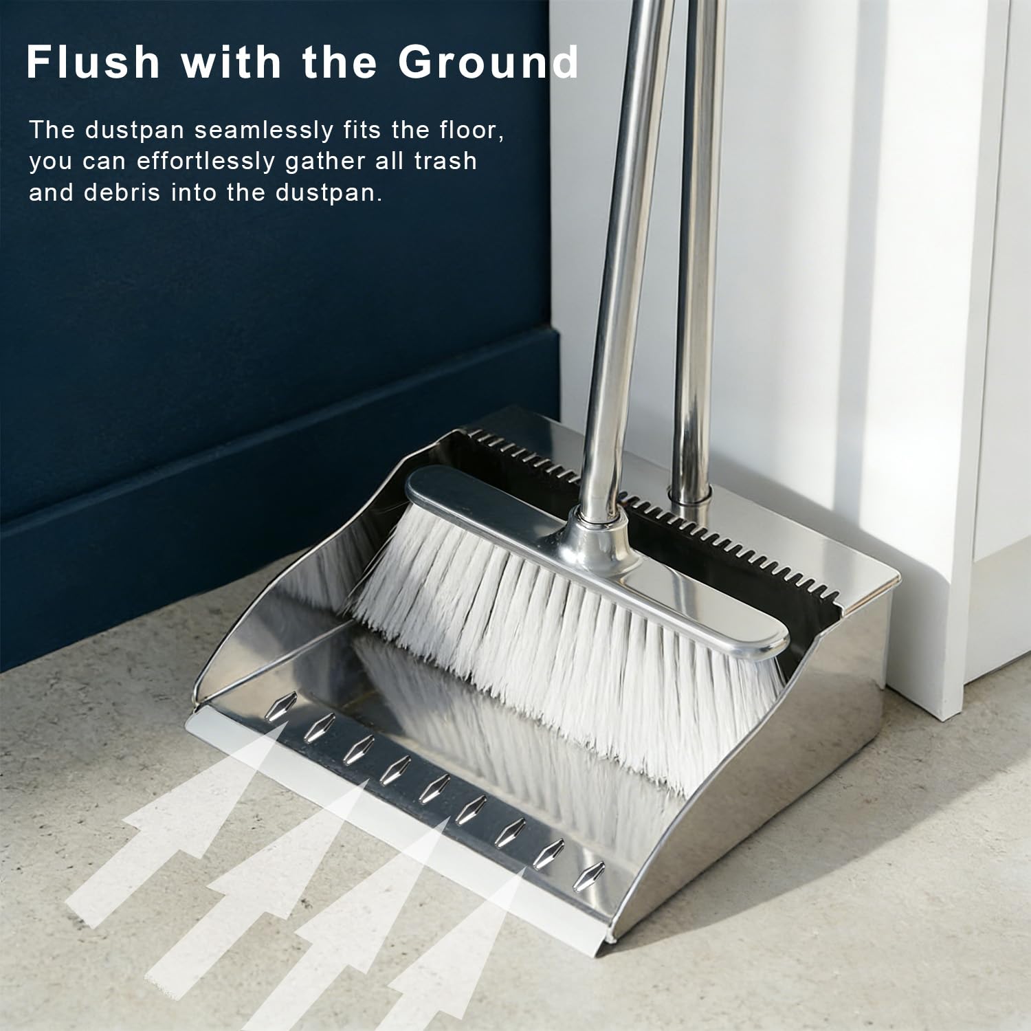 GLOHOO Indoor Soft Bristles Broom and Dustpan Angle Sweeping Dustpan and Broom with Long Handle for Kitchen Hardwood Floor Cleaning