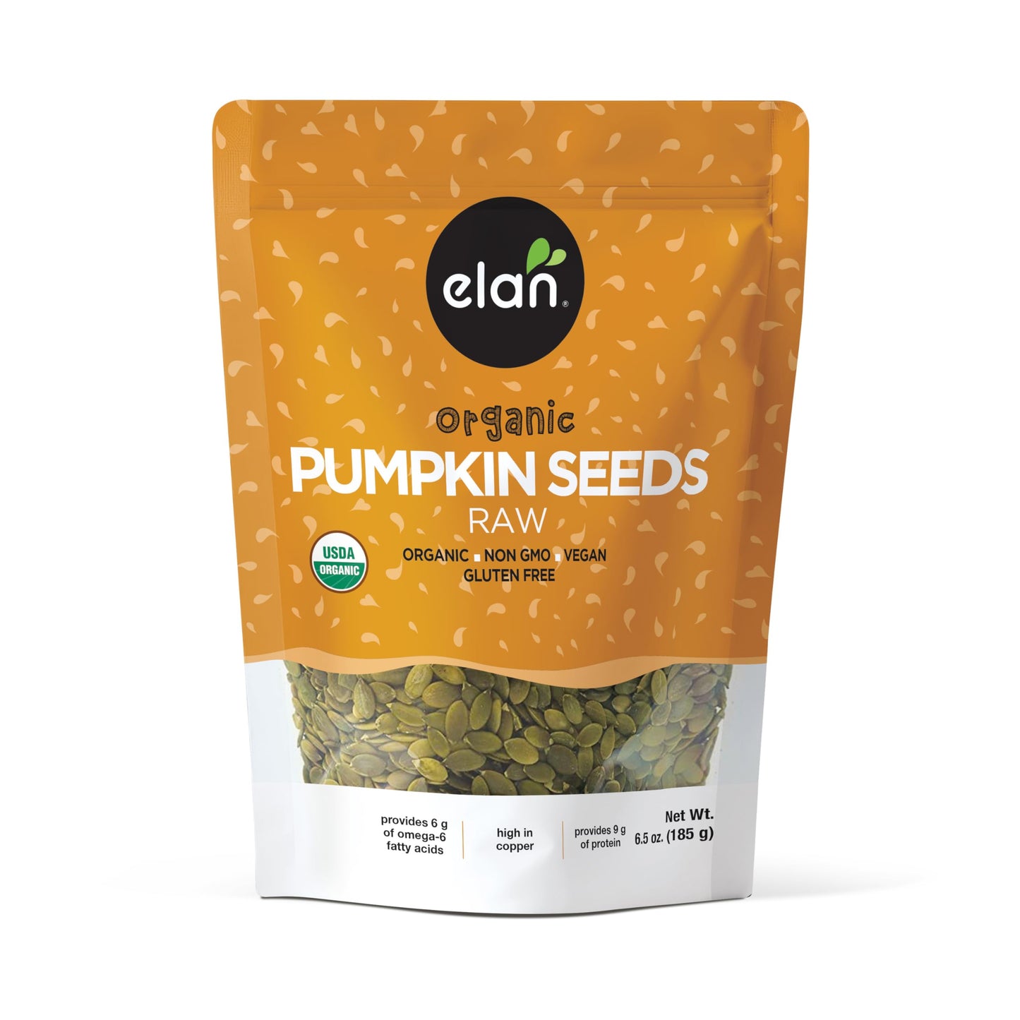 Elan Organic Pumpkin Seeds, 6.5 oz, Unsalted, Unroasted Shelled Kernels, No Shell, Non-GMO, Vegan, Gluten-Free, Kosher, Nutritious Seeds