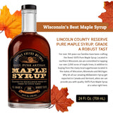 Lincoln County Reserve 100% Pure Maple Syrup with Robust Taste - 100% Pure Artisan Maple Syrup - Made in the USA, 24 oz Glass Bottle 3 Pack