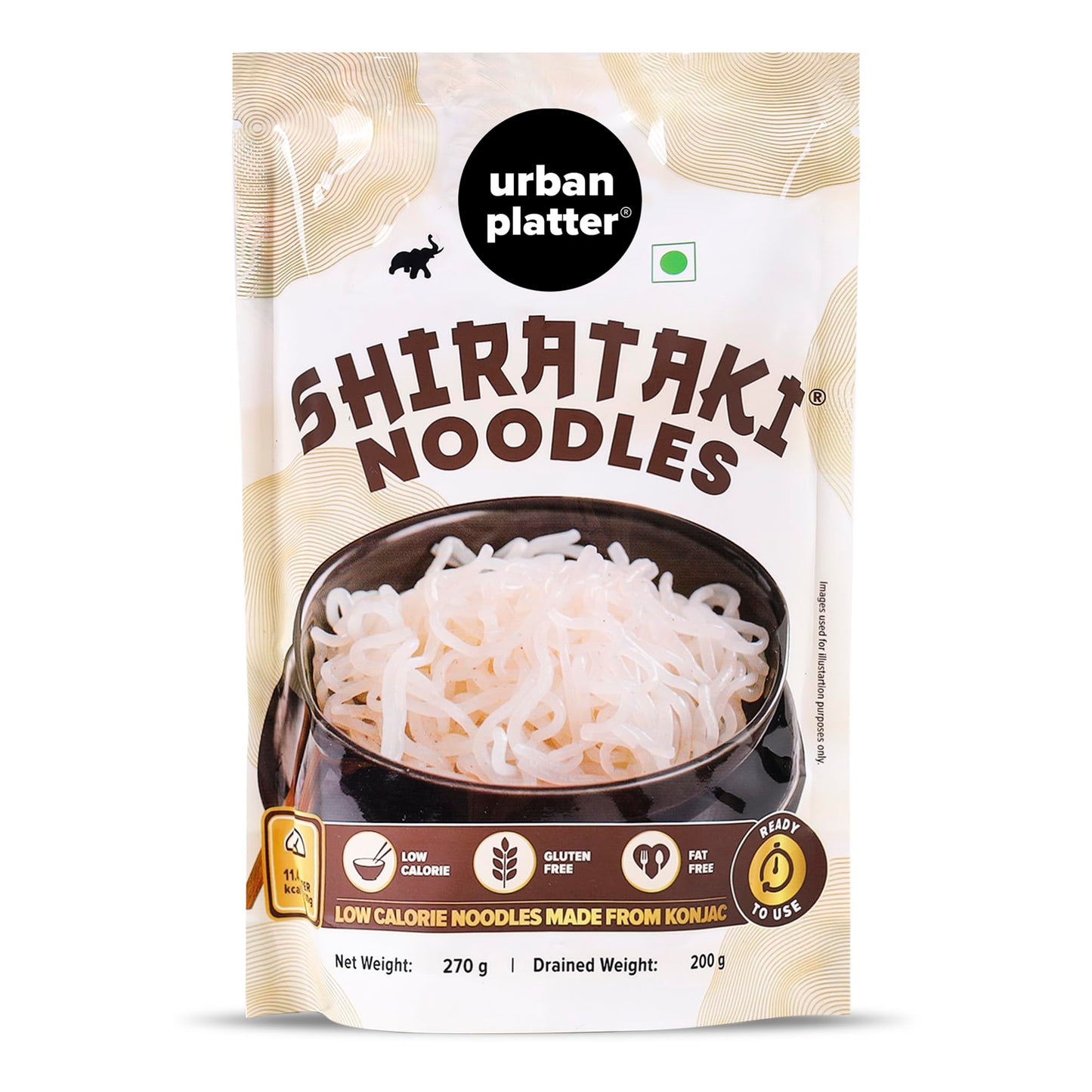Urban Platter Shirataki Noodles | 9.52 Oz (270g) | Low Calorie & Low Carb Konjac Noodles | Keto, Vegan & Gluten-Free Diets | Fat-Free, High Fiber |